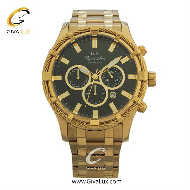 ساعت مچی اورجینال مردانه LdA سه موتوره کرنوگراف طلایی | طلایی| مشکی| کد رفرنس 2415